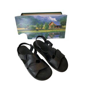 SAS Womens Huggy Black Leather Adjustable Comfort Sandals Size 8N M10094